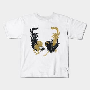 The Couple Rooster Chicken Japanese Woodcut Printing Style Kids T-Shirt